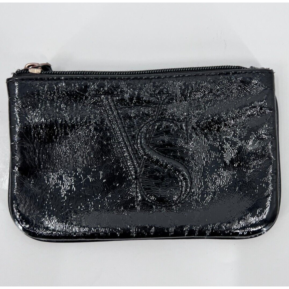 Victoria's Secret Black Faux Patent Leather Wallet Bag Key Holder Coin Purse